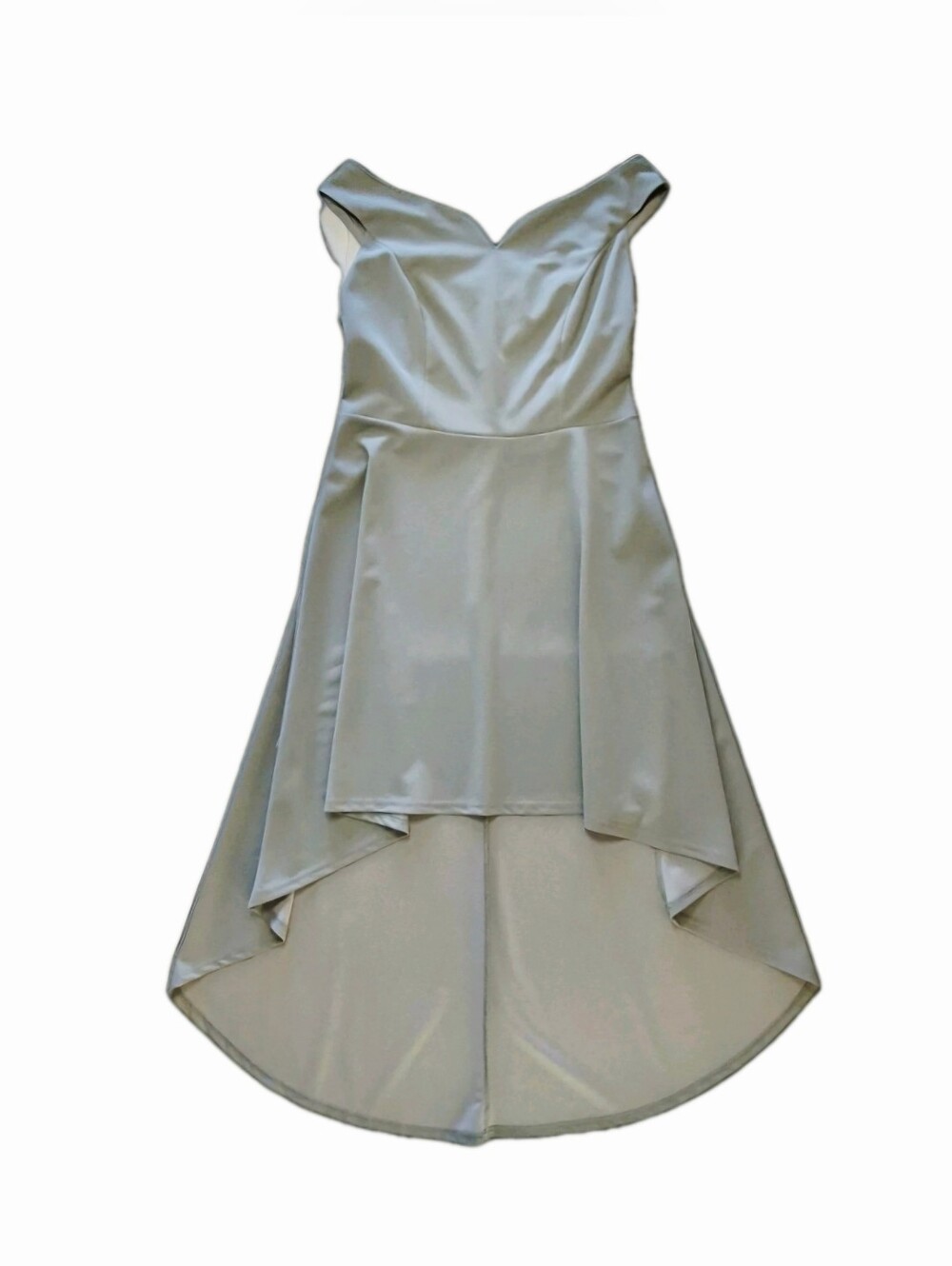 Elegant Light Blue-Gray High-Low Belted Dress